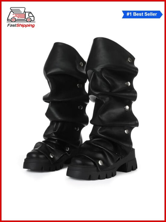 Shoes - ✨ Women's Slouchy Fold Over Mid-Calf Boots Chunky Heel Pull-On